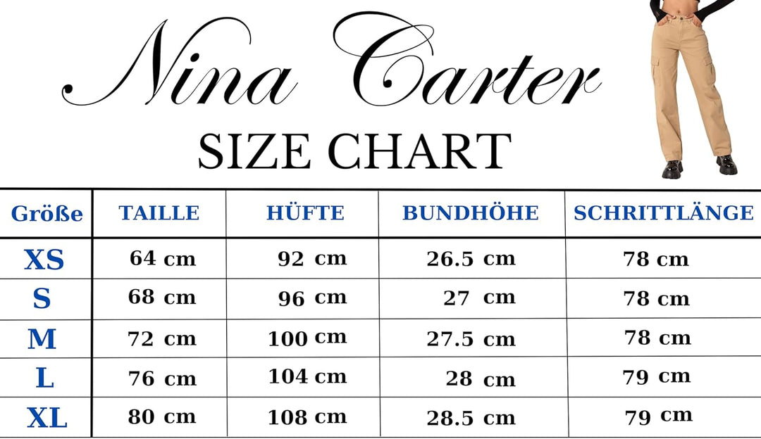 Nina Carter Q1885 Damen Cargo Jeans High Waist Cargohose Stretch Straight Leg Hose S Dunkelgrau (Q18