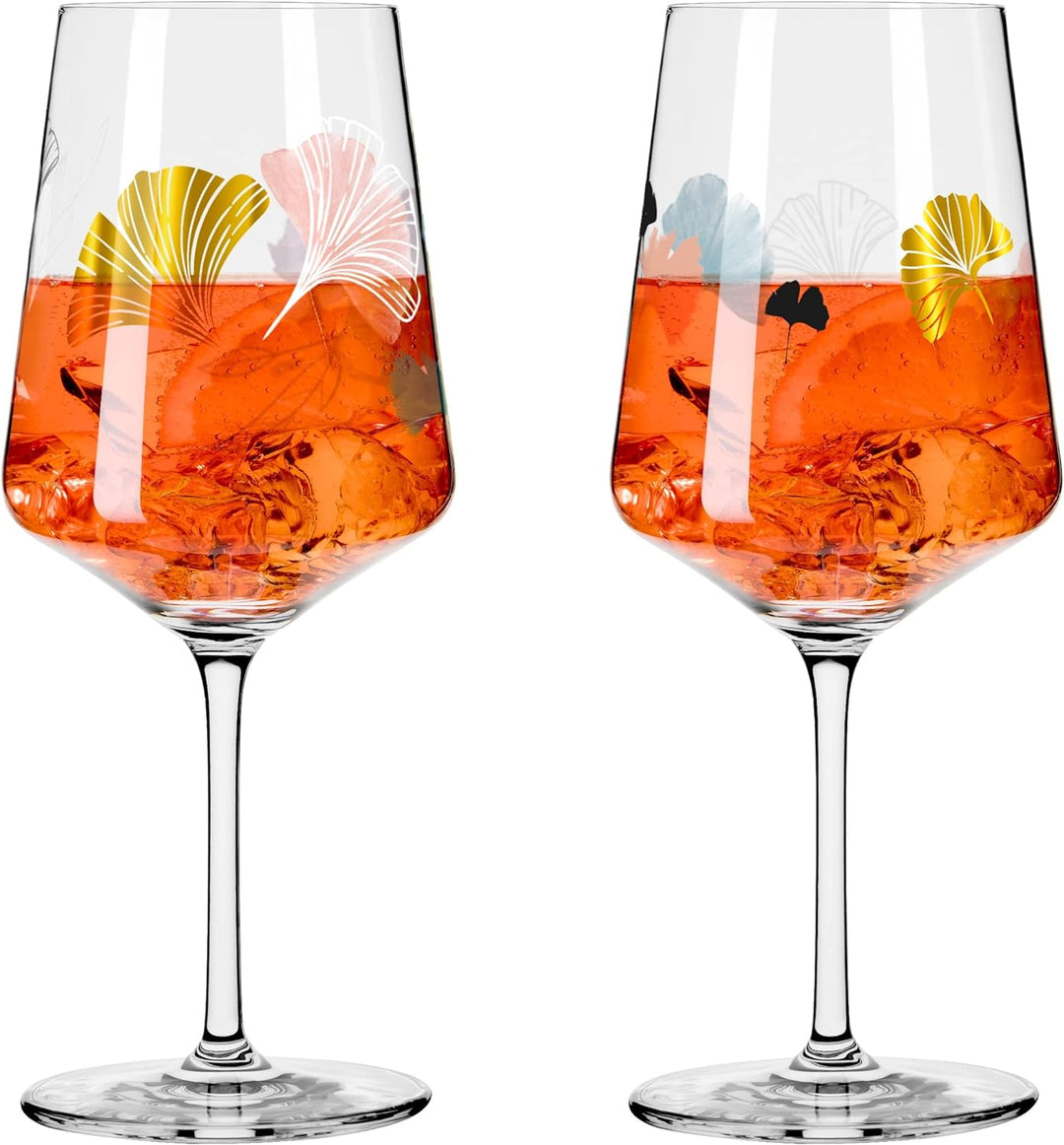 RITZENHOFF 2841018 Aperitif-Glas Sprizz 2er-Set 500 ml – Serie Sommerrausch Deluxe – mit Ginko-Motiv