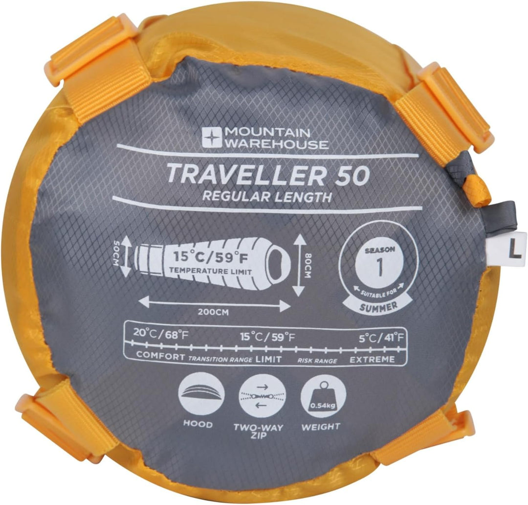 Mountain Warehouse Traveller 50 Schlafsack - 220 cm x 80 cm x 50 cm - Winddichter Schlafsack Gelb re