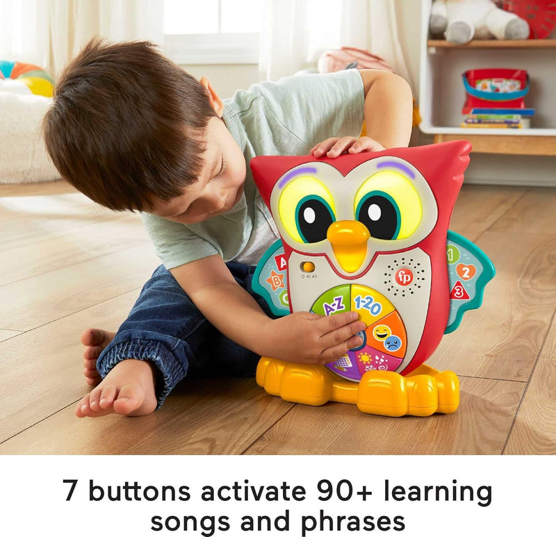 Fisher-Price - BlinkiLinkis Schlaue Eule, Englische Version, interaktives Lern-Spielzeug mit Musik,