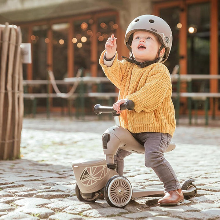 Scoot & Ride Unisex – Babys Highwaykick 1 Lifestyle Kickboard mit Sitz und Behälter… BROWN LINES, BR