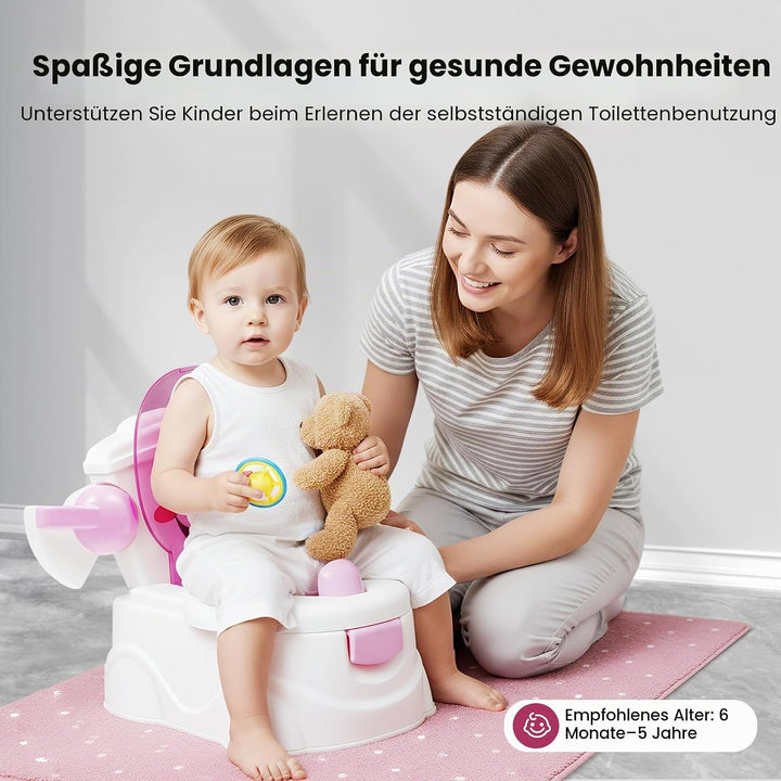 2in1 Kindertoilette Töpfchentrainer mit Rückenlehne, abnehmbarem Auffangbehälter und Toilettenpapier