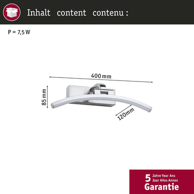 Paulmann 95556 LED Bilderleuchte Bento 300mm incl. 1x6 W Warmweiss Alu gebürstet Bildbeleuchtung Met