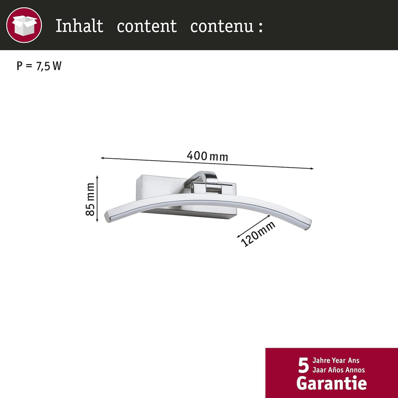 Paulmann 95556 LED Bilderleuchte Bento 300mm incl. 1x6 W Warmweiss Alu gebürstet Bildbeleuchtung Met