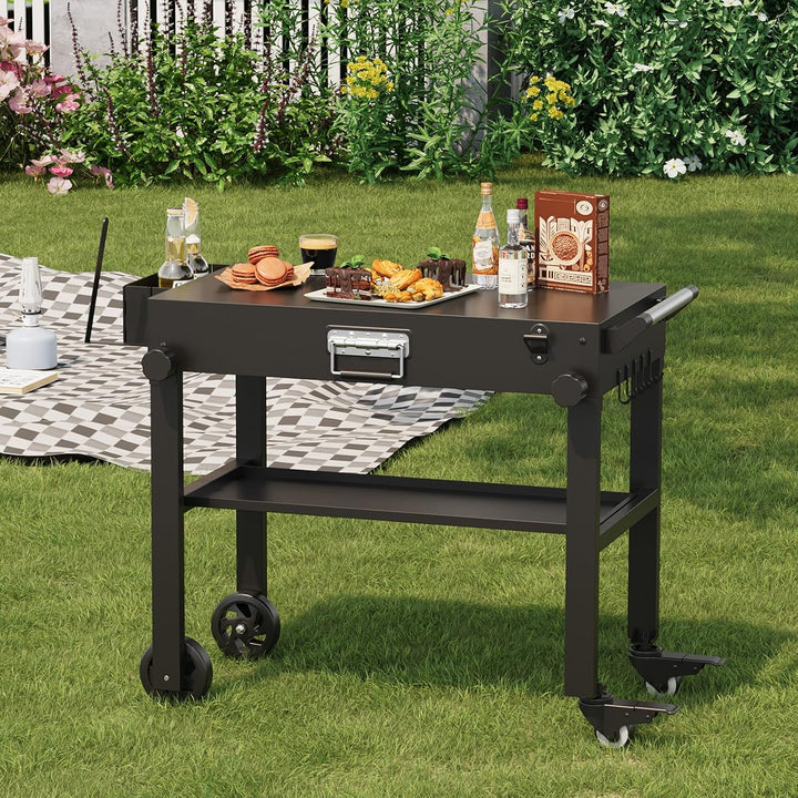 GarveeLife Mobiler BBQ Grillwagen für Blackstone Griddle 17"/22" – Faltbarer Edelstahl Grilltisch mi