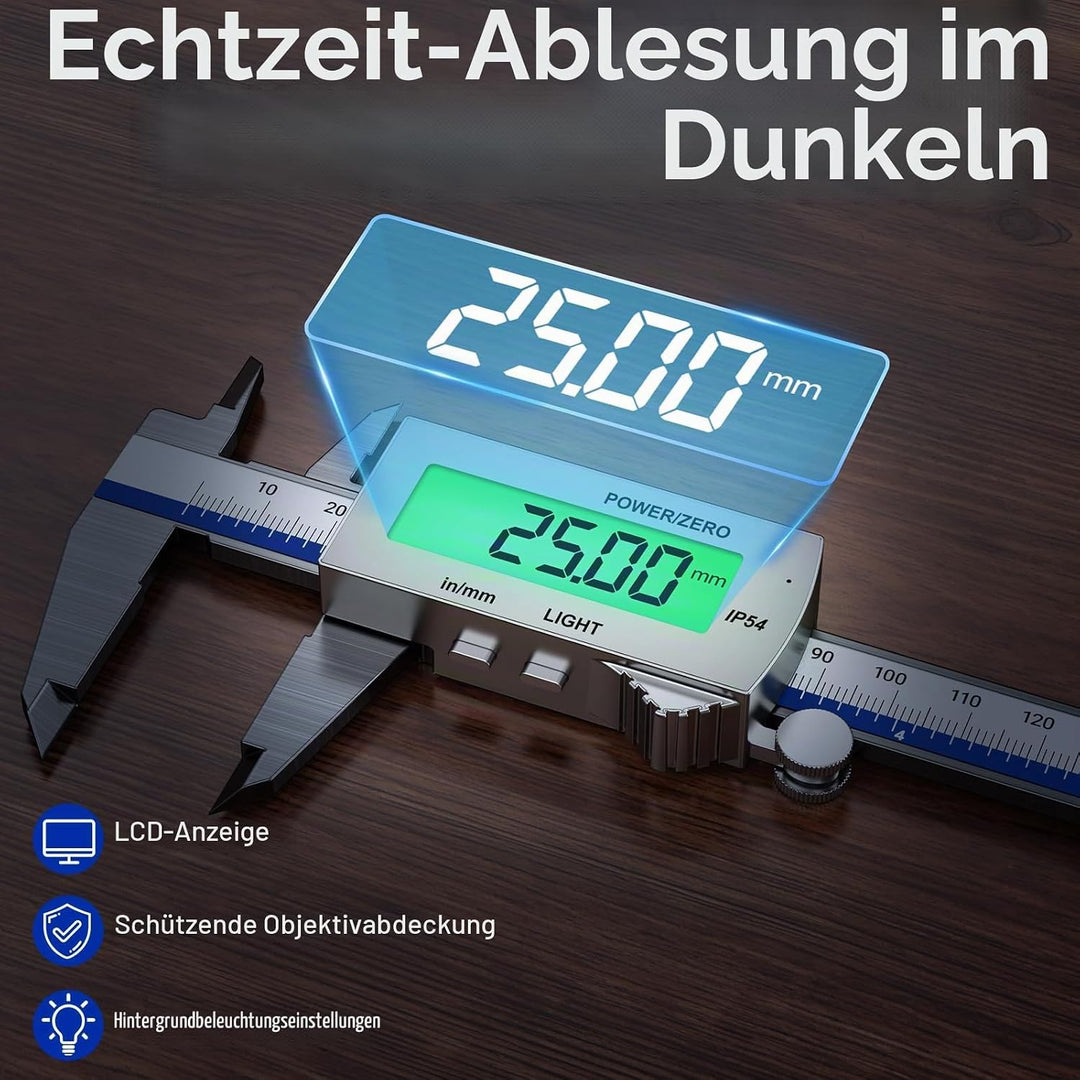 Preciva Digitaler Messschieber (wiederaufladbar),150 mm Schieblehre Digital Edelstahl, elektronische