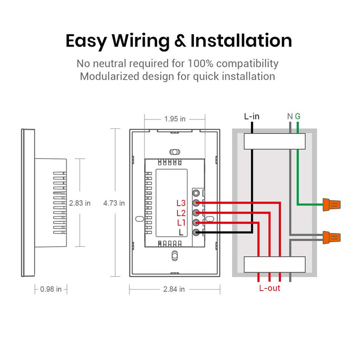BroadLink - Smart Touch Wall Switch, 2-Fach-Ein-Draht-Schalter, kein Neutralleiter oder Kondensator