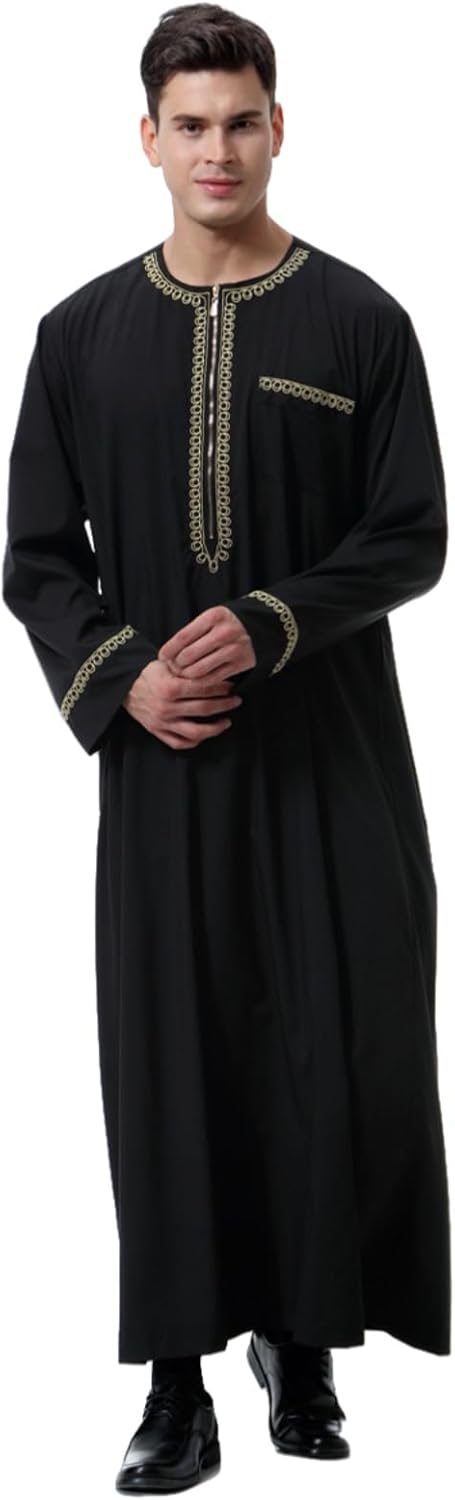 Kaftan Herren Lang Gebetskleidung für Männer Islamische Kleidung Herren Muslim Kleid Langarm Arabisc