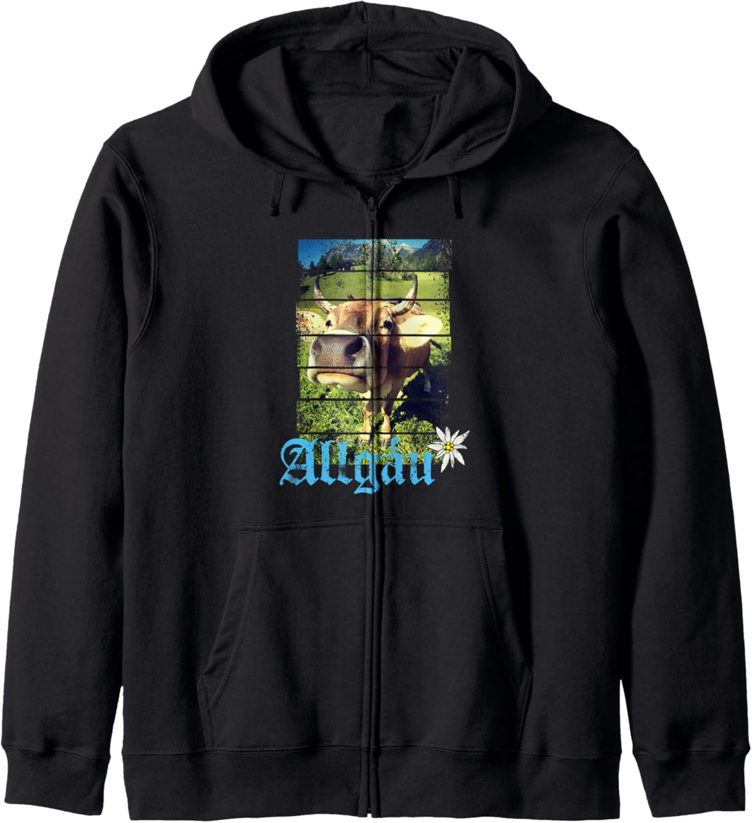 Allgäu Alpen Vintage Kuh Bayern Deutschland Souvenir Kapuzenjacke