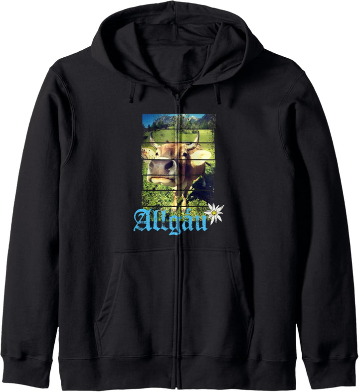 Allgäu Alpen Vintage Kuh Bayern Deutschland Souvenir Kapuzenjacke