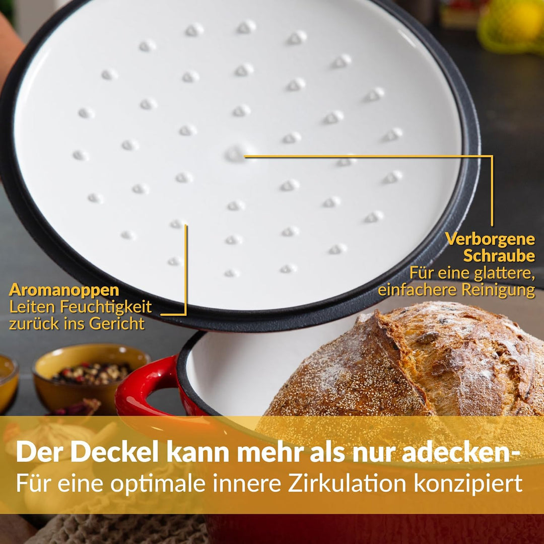 Gusseisen Topf 26 cm 4,7 L emailliert - Schmortopf mit Deckel Induktion - Gusseisen Bräter Topf Brot