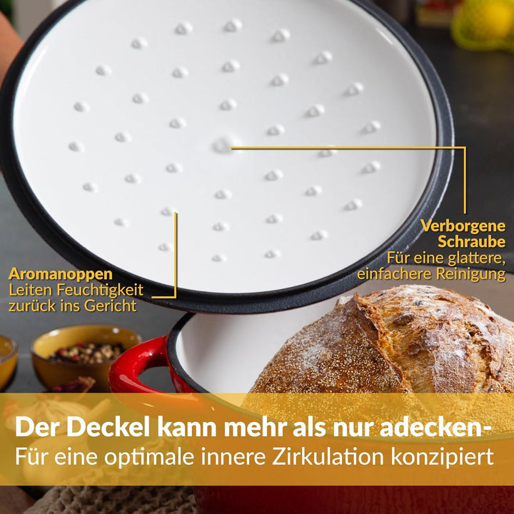 Gusseisen Topf 26 cm 4,7 L emailliert - Schmortopf mit Deckel Induktion - Gusseisen Bräter Topf Brot