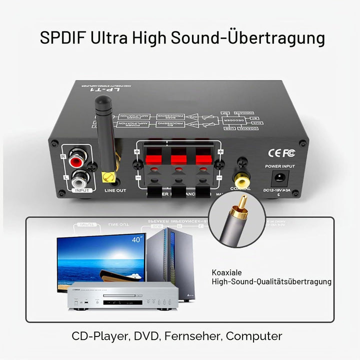 Bewinner 2.1 Kanal -Stereoverstärker mit Bluetooth 5.1, HiFi Digital Subwoofer -Verstärker -Empfänge