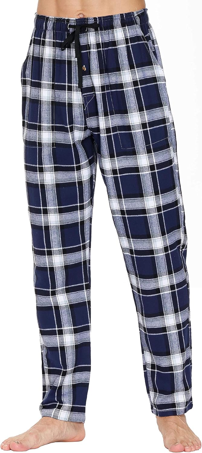 MoFiz Herren Pyjamahose Warm Lang Baumwolle Weich Schlafanzughose Kariert Winter Nachtwäsche Freizei