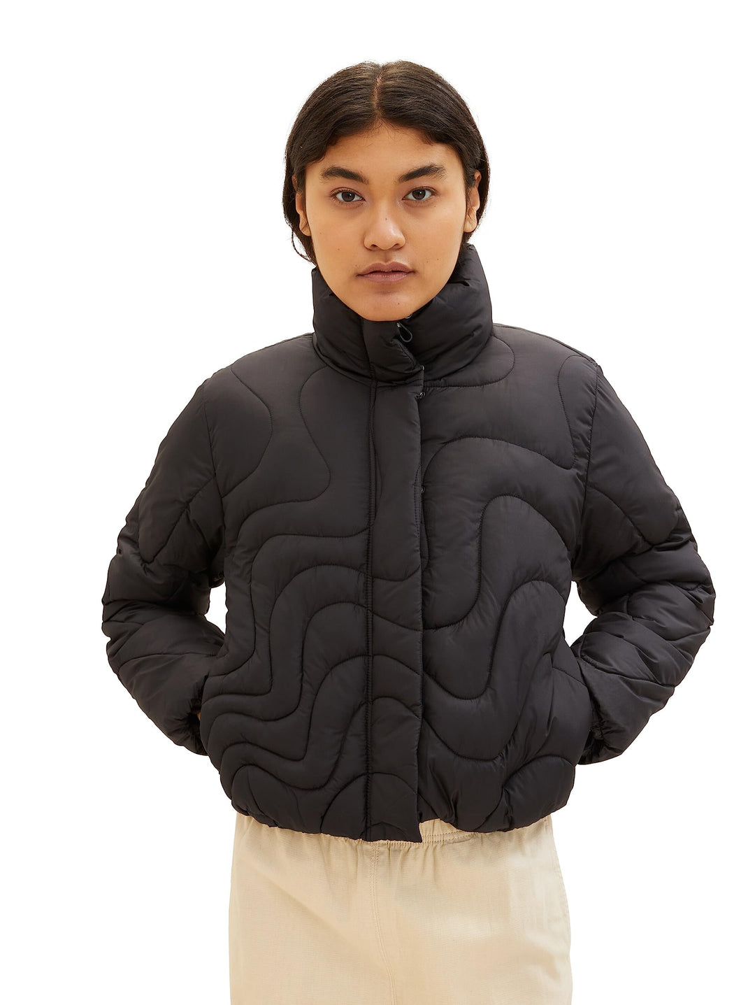 TOM TAILOR Denim Damen Steppjacke mit Stehkragen & Taschen, 14482 - Deep Black