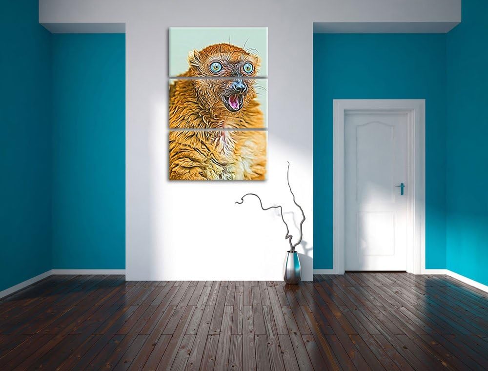 aufmerksamer Blauaugenmaki NewArt 3-Teiler Leinwandbild 120x80 Bild auf Leinwand, XXL riesige Bilder