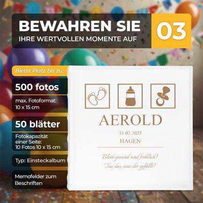 Maverton personalisiertes Fotoalbum zum Einstecken 10x15 cm - Einsteckalbum mit Gravur für 500 Fotos