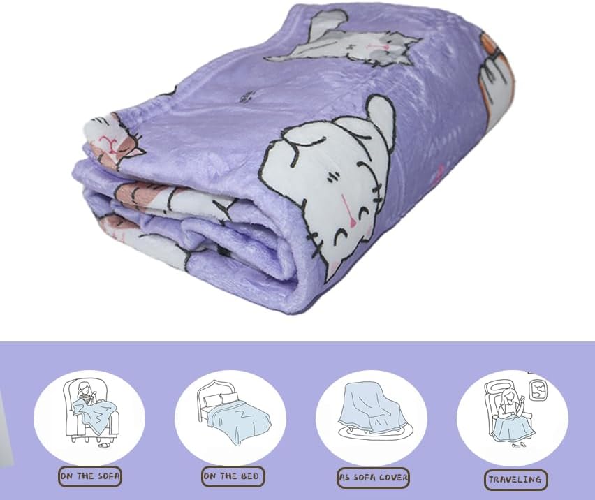 Decke katzenmotiv 130x150cm,Cartoon Kätzchen kuscheldecke Fleece Decke mit 3D Tierdruck, Weiche Warm