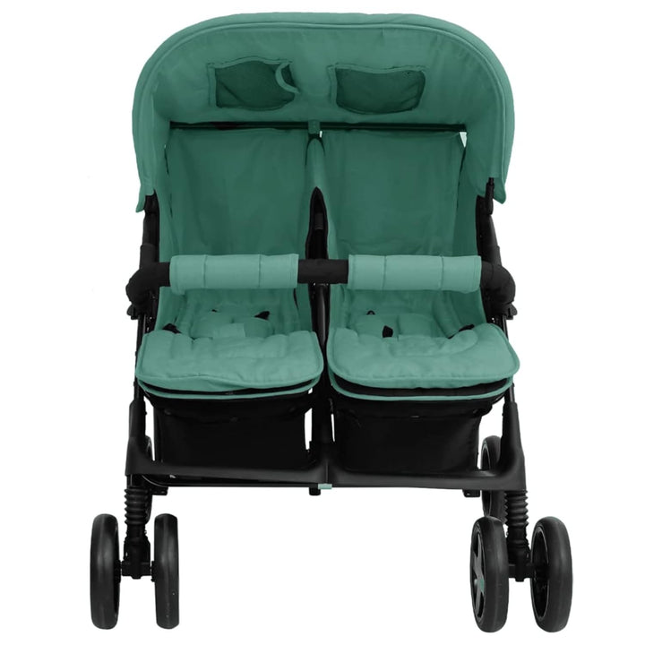 Tidyard Geschwisterwagen Zwillingswagen Doppelkinderwagen Zwillingsbuggy Kinderwagen Stahl Grün, Grü