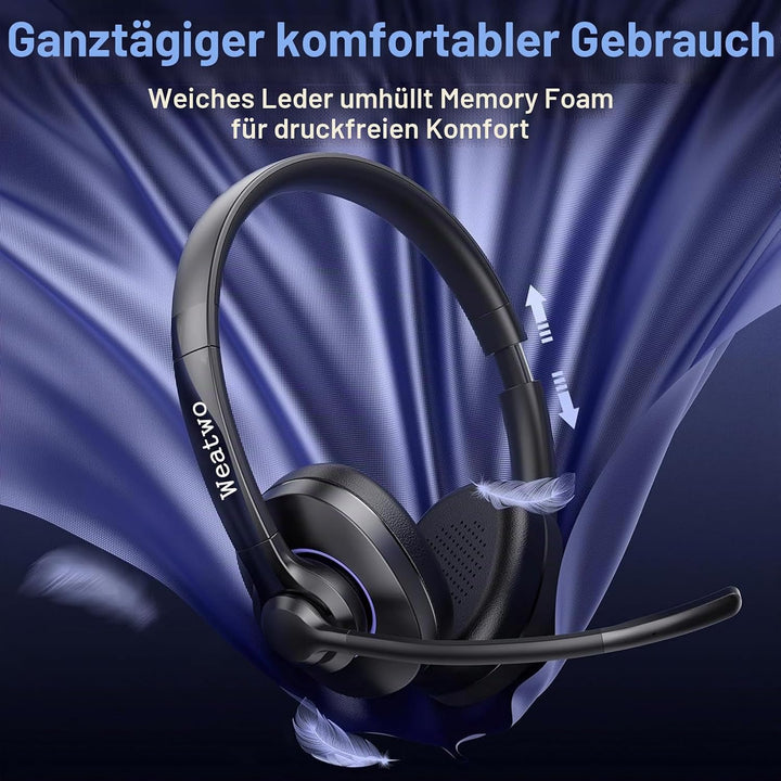Bluetooth Headset Mit CVC8.0 Und ENC Dual Mikrofon Noise Cancelling, Wireless PC Mit Mikrofon, 30+ S