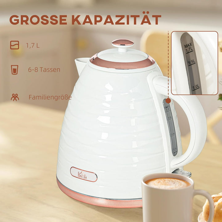 HOMCOM Wasserkocher 1,7 L, 2200W, Kabellos, Schnellkochfunktion, BPA-Frei, Elektrischer Wasserkocher