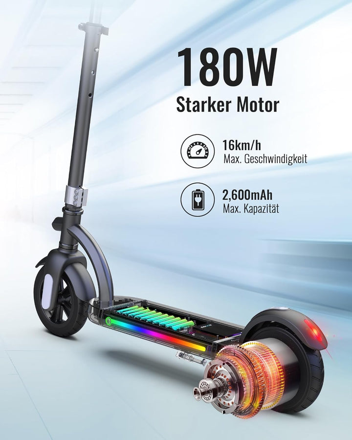 Gyroor E-Scooter Kinder (8-12-16 Jahre), Doppelbremse Elektroroller für Kinder 16Km/h, LED-Anzeige,1