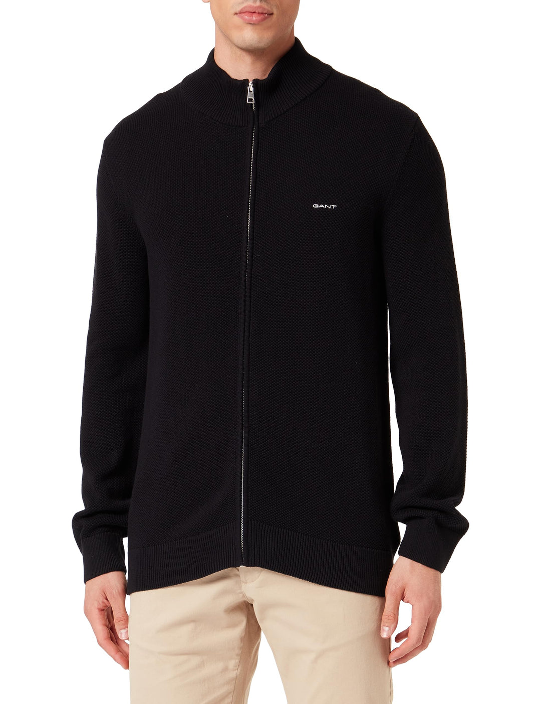 Gant Herren Cotton Pique Zip Cardigan Strickjacke (1er Pack) XS Schwarz 1, XS Schwarz 1