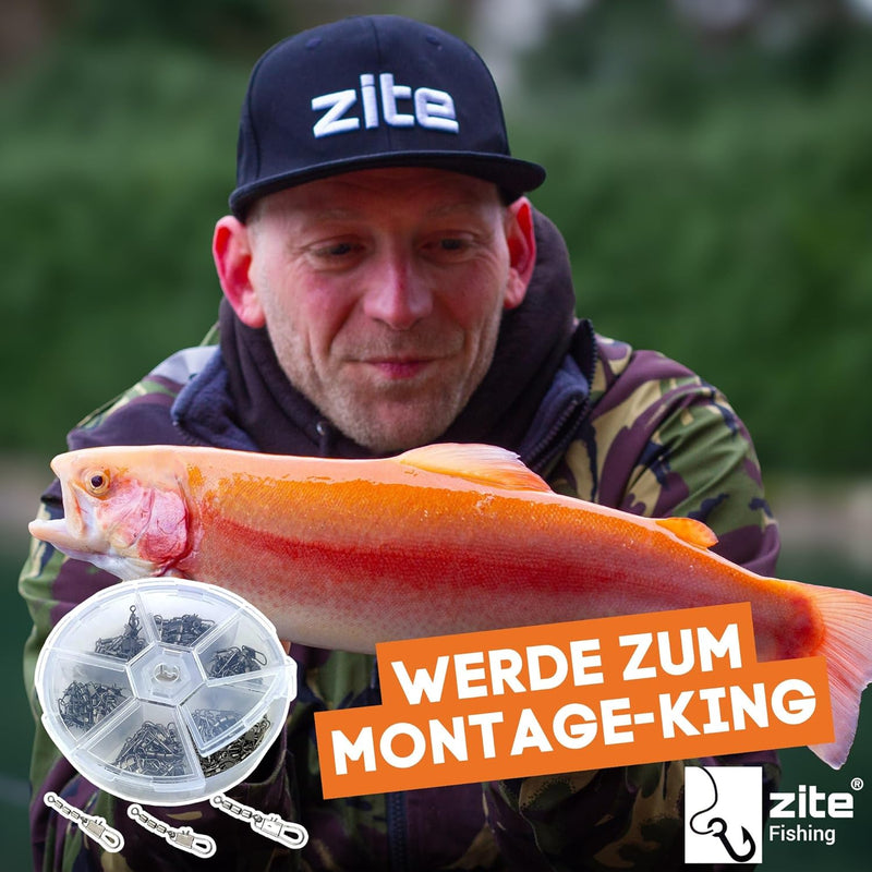 Zite Fishing Dreifach-Wirbel Sortiment 60 Stück - Inklusive praktischer Sortier-Box - Angelwirbel-Se