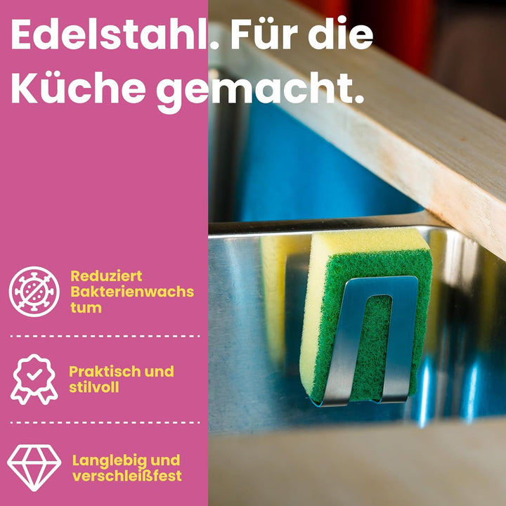 Happy Sinks Magnetischer Schwammhalter für Küchenspüle – für Stahl-, Metall- und Verbundspülen, mit