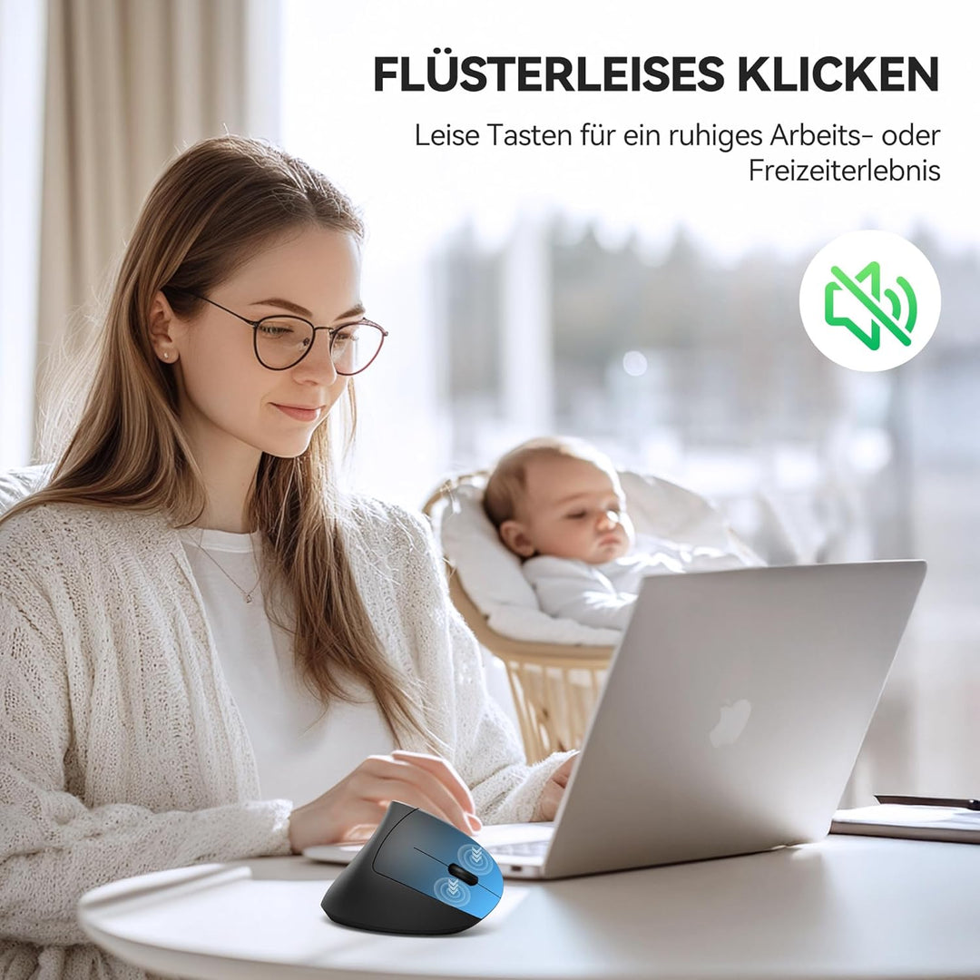 TECKNET Ergonomische Maus mit Jiggler, Kabellose Bluetooth Vertikales Maus(BT 5.0/3.0 & 2.4G) mit US