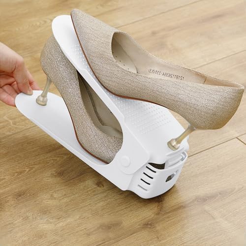 Schuh Slots Schuhstapler Schuhhalter Set, Verstellbare Schuhregale aus Kunststoff, Platzsparend und