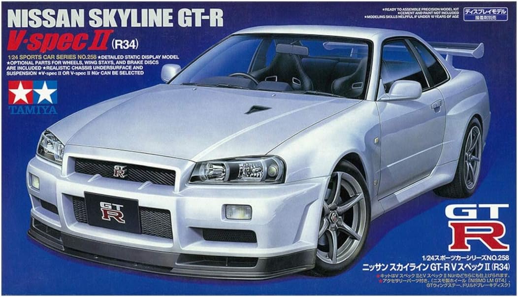 Tamiya 24258 1:24 Nissan Skyline GT-R R34 V-Spec II - Modellbau, Plastik Bausatz, Hobby, Basteln, Kl