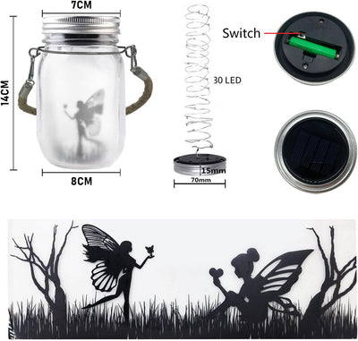 MLOQI 2 Solar Laterne für Aussen,Schmetterlingsfee im Einmachglas,LED Solar Gartenleuchte Wasserdich