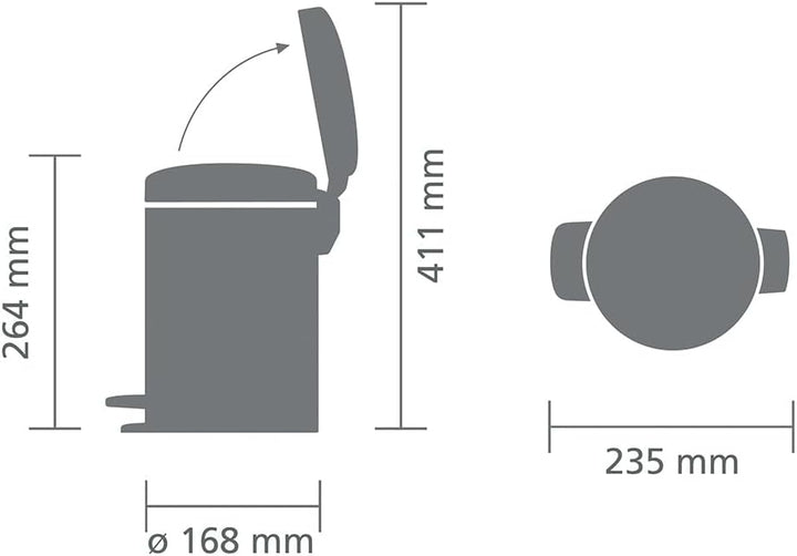 Brabantia 112126 Treteimer mit Inneneimer aus Kunststoff, stahl, Weiss, 3 Liter, Weiss 3 Liter White