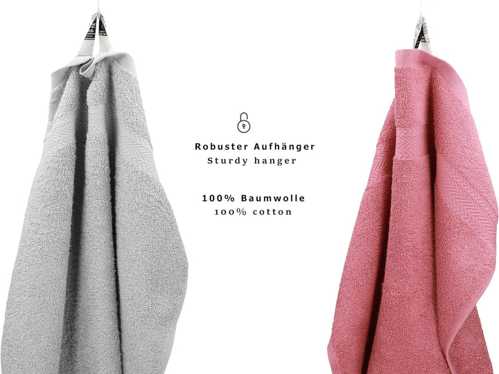 Betz 6-TLG. Handtuch-Set Premium 100% Baumwolle 2 Duschtücher 4 Handtücher Farbe Silbergrau und Altr