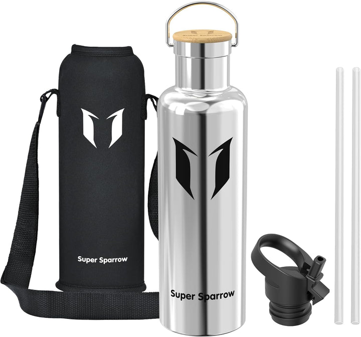 Super Sparrow Trinkflasche Edelstahl - 350ml/500ml/620ml/750ml/1L - Auslaufsicher Thermoskanne, BPA-