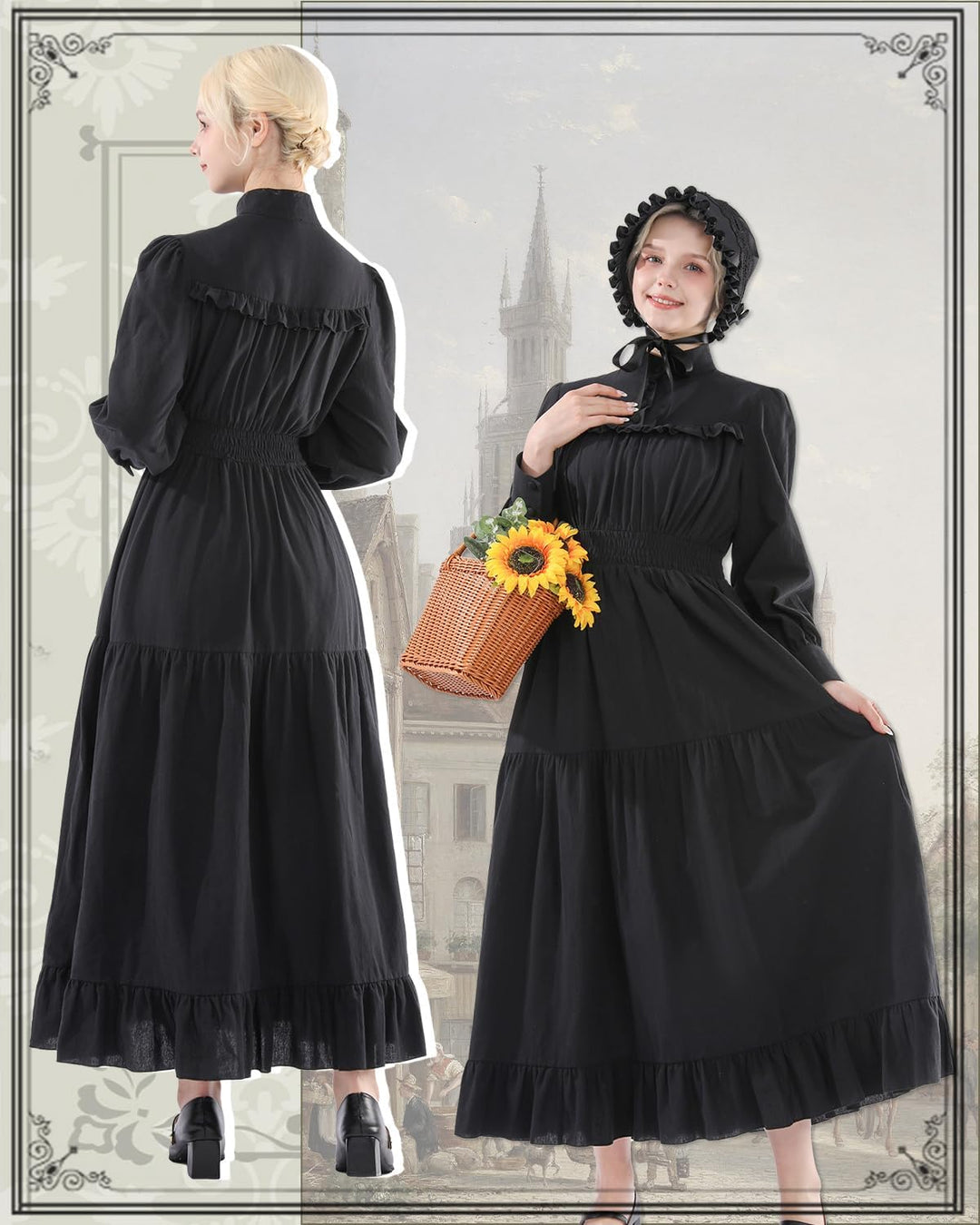 CR ROLECOS Viktorianisches Kleid Gothic Mittelalter Vintage Edwardianisches Kleid Damen Karneval Fre