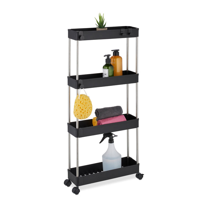 Relaxdays Nischenwagen, 4 Etagen, mit Rollen, Küche, Bad, Rollwagen, 88 x 41,5 x 14,5 cm, Kunststoff