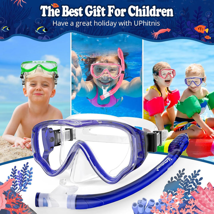Schnorchelset Kinder - Taucherbrille Anti-Fog und Trocken Schnorchel - Anti-Leck Tauchmaske Dry Schn