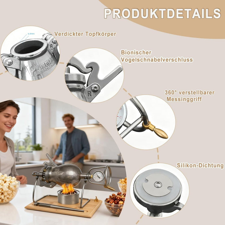 340ml Chinesische Popcornmaschine, Retro Hand Chinesische Popcorn Maker, Edelstahl Popcorn Maschine,