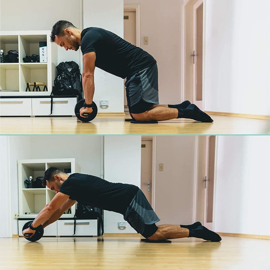 PULLUP & DIP Fitness Equipment Set - Liegestützgriffe mit ergonomischem Holz Griff, Bauchroller mit