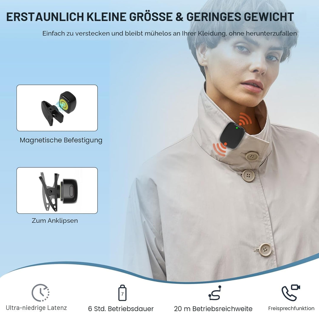 OSA Kabelloses Lavalier Mikrofon für iPhone & iPad, mini Dual Ansteckmikrofon mit Rauschfilter Wirel