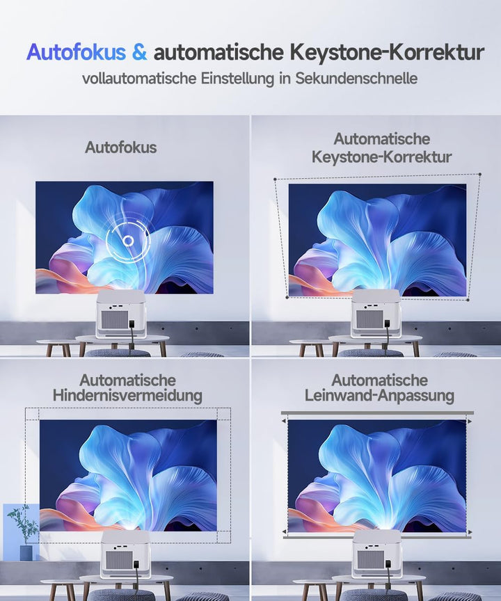 Alwtniet Mini Beamer Projektor 4K 8K Unterstützt, Full HD 1080P Smart Projector mit Android 14, WiFi