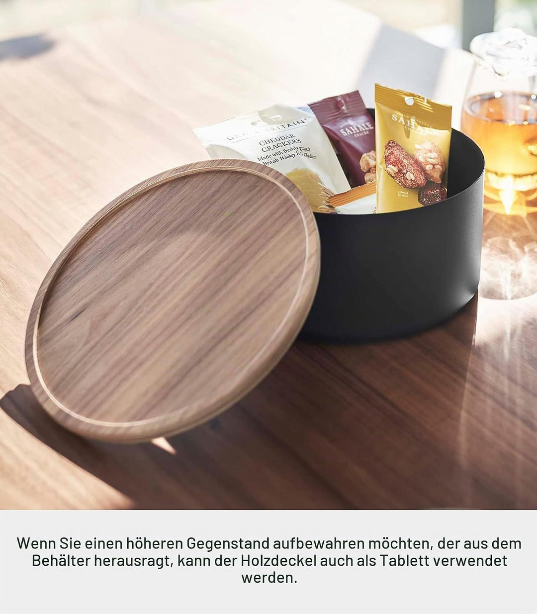 Yamazaki RIN 5802 Aufbewahrungsbehälter mit Deckel rund tief Schwarz, Schwarz