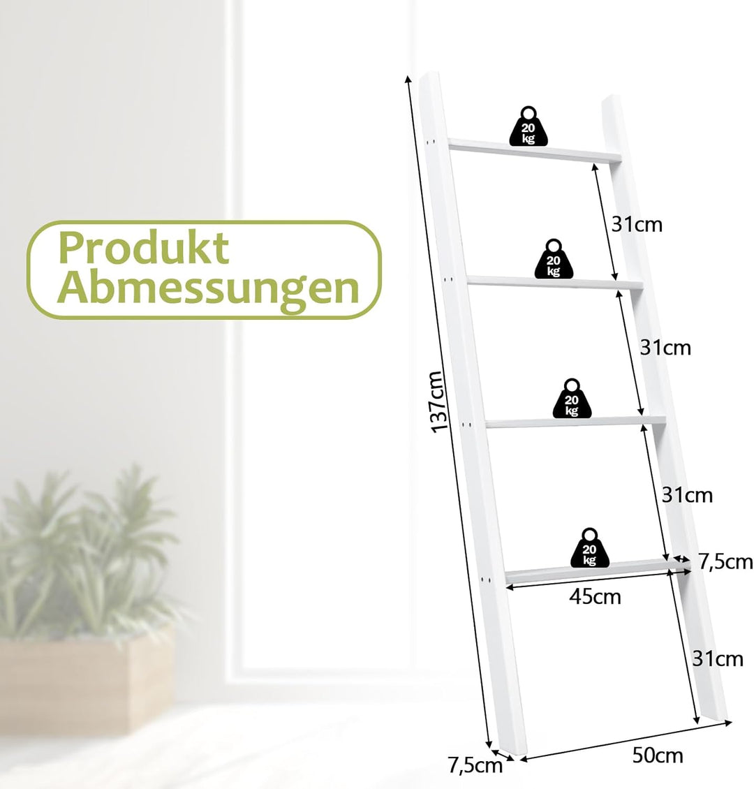GOPLUS 4 Ebenen Handtuchständer, Handtuchleiter Holz, Handtuchständer Leiterregal, 4 Handtuchstangen