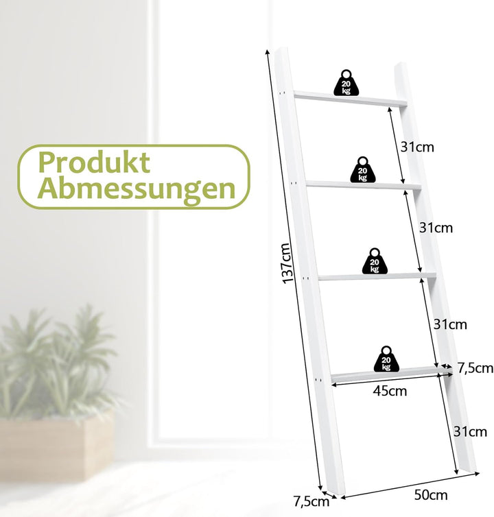GOPLUS 4 Ebenen Handtuchständer, Handtuchleiter Holz, Handtuchständer Leiterregal, 4 Handtuchstangen