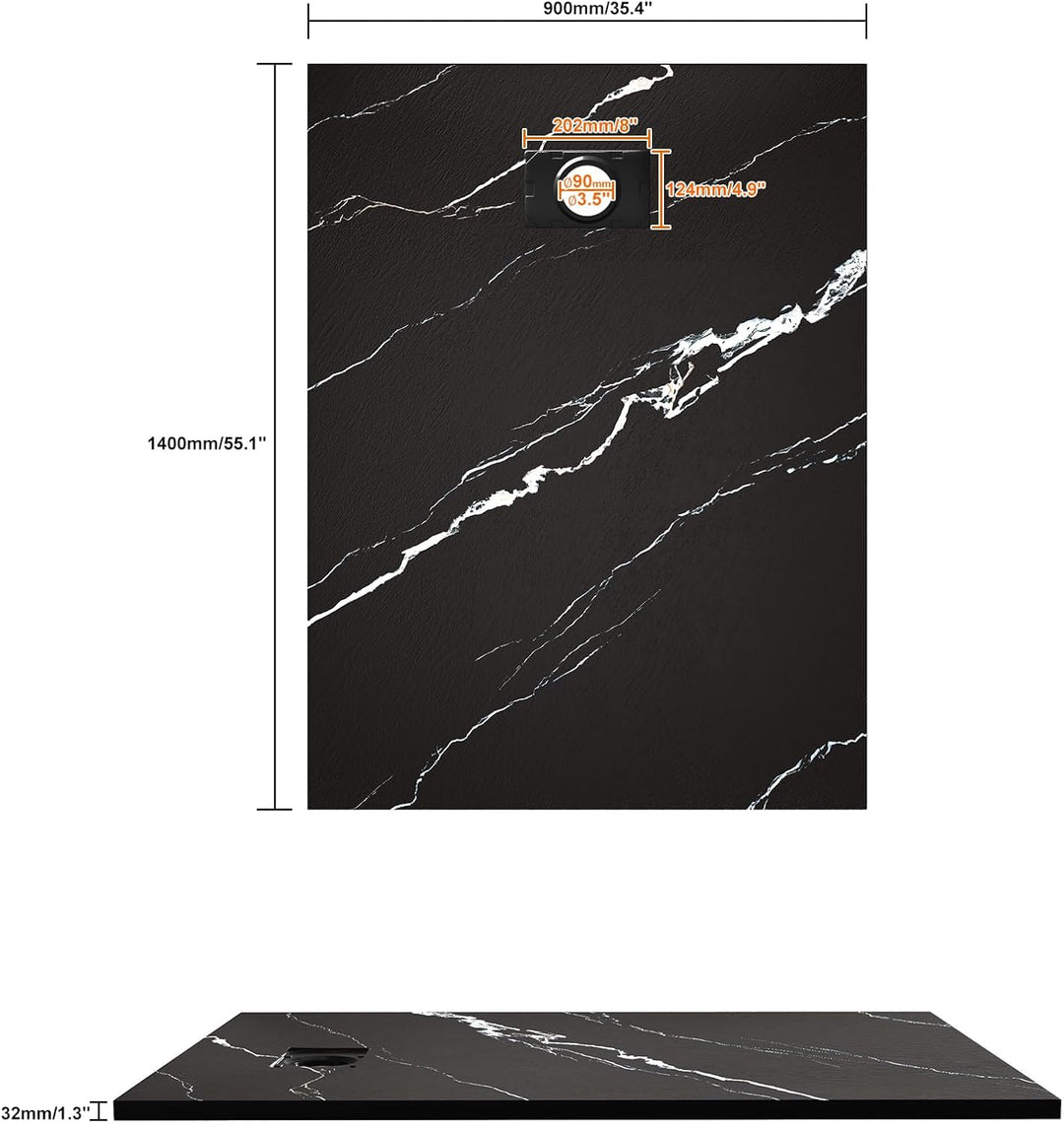 Duschwanne 140x90 cm SMC Flache Antirutsch Schieferoptik Duschtasse, 26mm Zuschneidbare Brausewanne