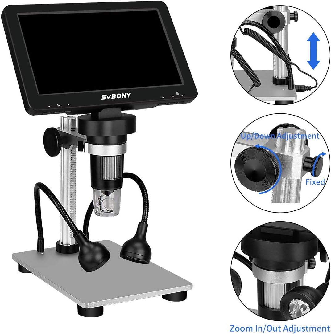 Svbony SV604 LCD Digitales Mikroskop, 7 Zoll Bildschirm 1-1200x 12MP Mikroskop mit 8 LED Aufhellleuc