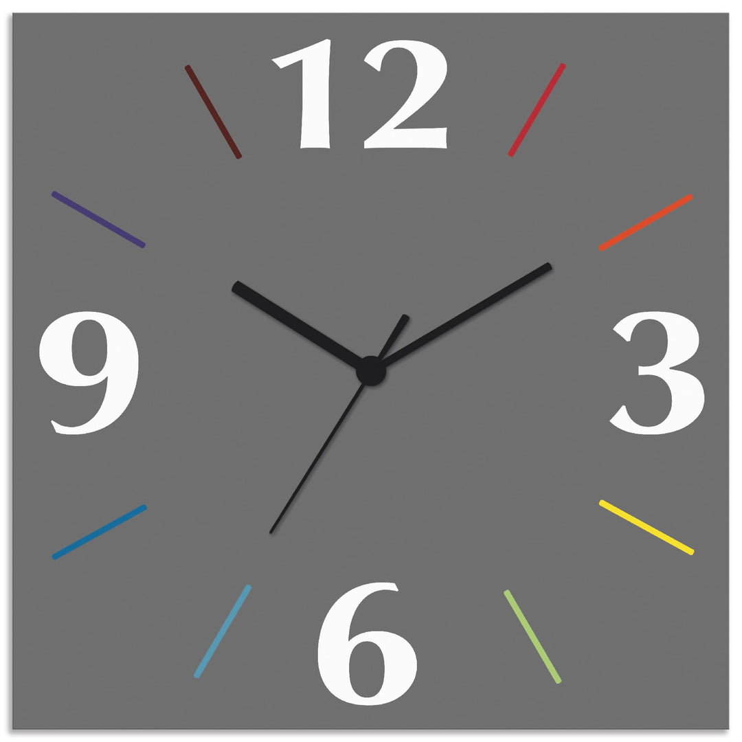 ARTLAND Wanduhr ohne Tickgeräusche Alu Quarzuhr 30x30 cm Quadratisch Lautlos 4 Ziffern Farbig Schlic