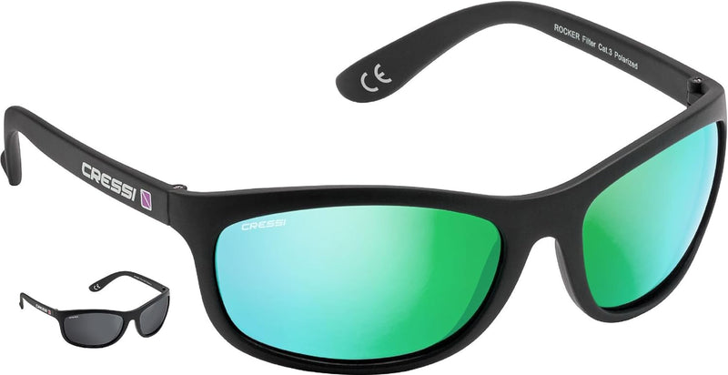 Cressi Unisex Erwachsene Rocker Sonnenbrille Für Sport Schwarz/Verspiegelt Linsen Grün Ultra Flex, S